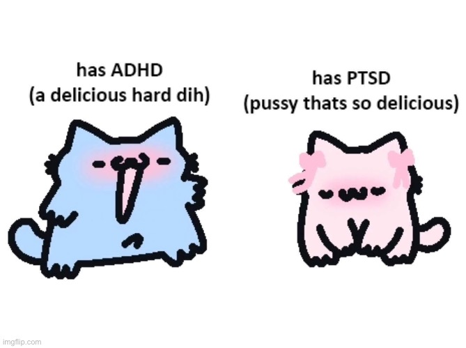 ADHD/ PTSD | image tagged in adhd,ptsd,dick,pussy,hard,delicious | made w/ Imgflip meme maker
