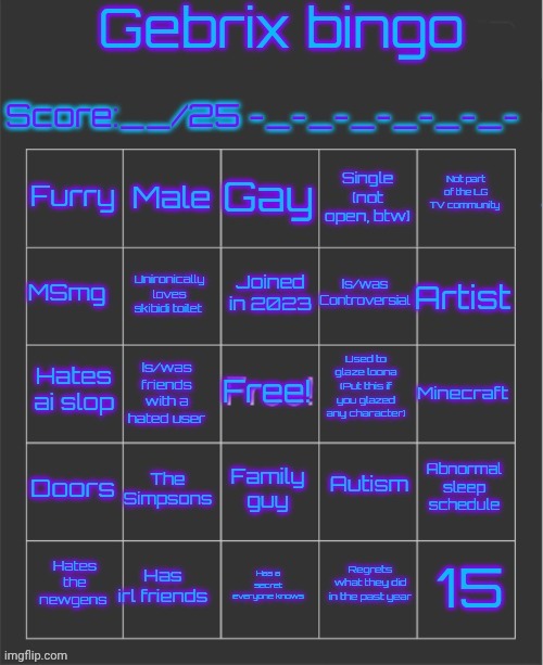Gebrix bingo | image tagged in gebrix bingo | made w/ Imgflip meme maker