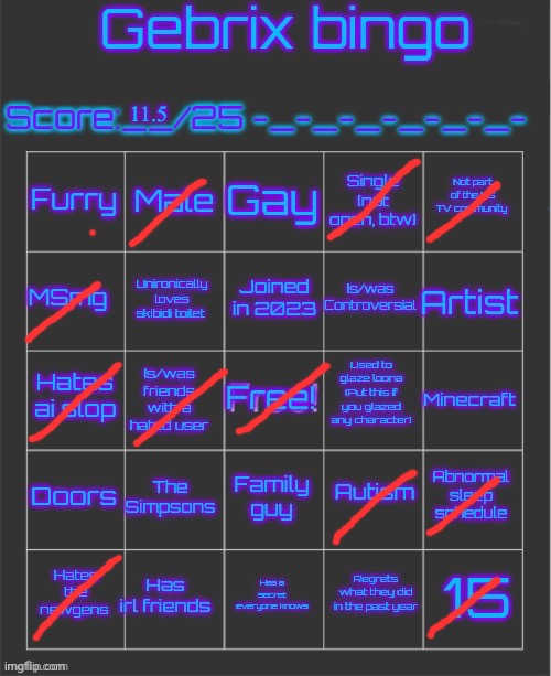 Redid it | 11.5 | image tagged in gebrix bingo | made w/ Imgflip meme maker