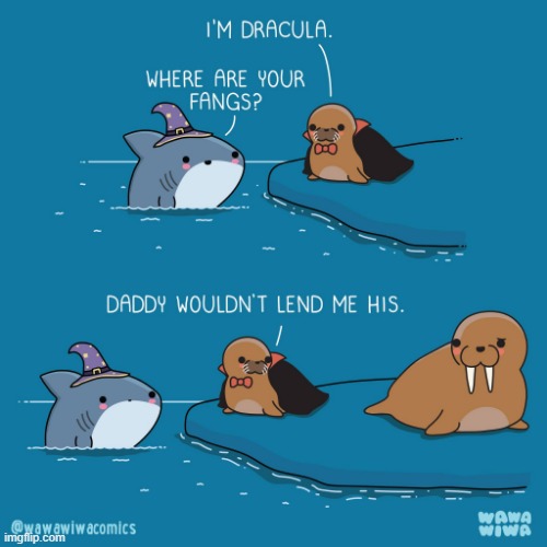 image tagged in shark,halloween,walrus,dracula,dad,tusks | made w/ Imgflip meme maker