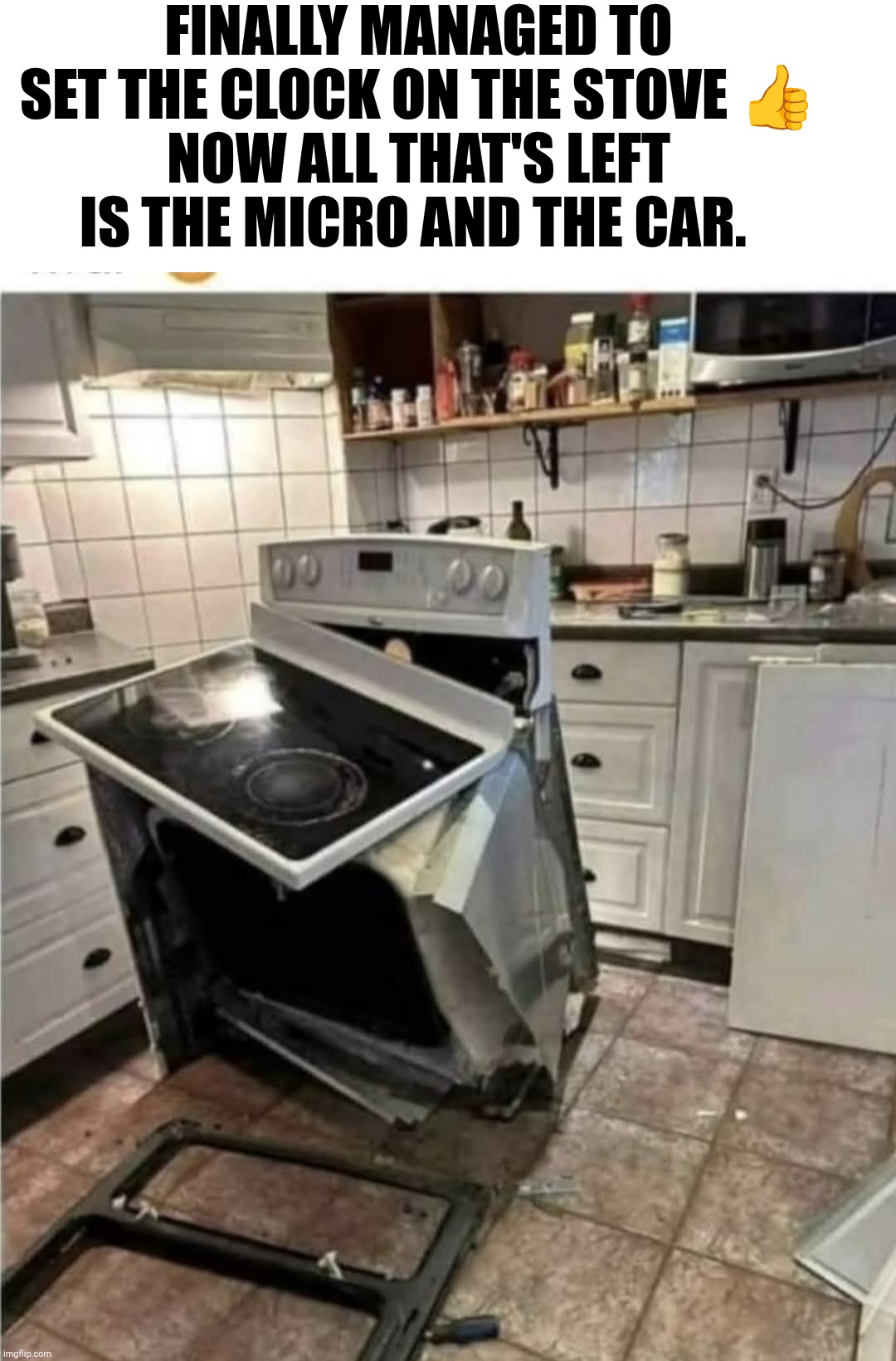 Normi time | FINALLY MANAGED TO SET THE CLOCK ON THE STOVE 👍
NOW ALL THAT'S LEFT IS THE MICRO AND THE CAR. | image tagged in vinter | made w/ Imgflip meme maker