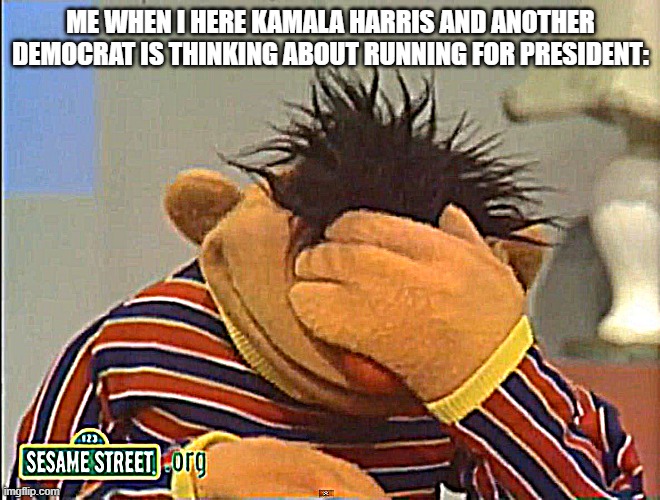 Face palm Ernie  | ME WHEN I HERE KAMALA HARRIS AND ANOTHER DEMOCRAT IS THINKING ABOUT RUNNING FOR PRESIDENT: | image tagged in face palm ernie | made w/ Imgflip meme maker