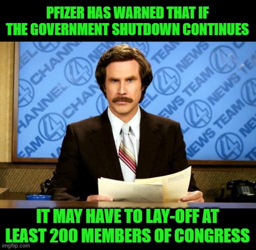 BREAKING NEWS | PFIZER HAS WARNED THAT IF THE GOVERNMENT SHUTDOWN CONTINUES; IT MAY HAVE TO LAY-OFF AT LEAST 200 MEMBERS OF CONGRESS | image tagged in breaking news | made w/ Imgflip meme maker
