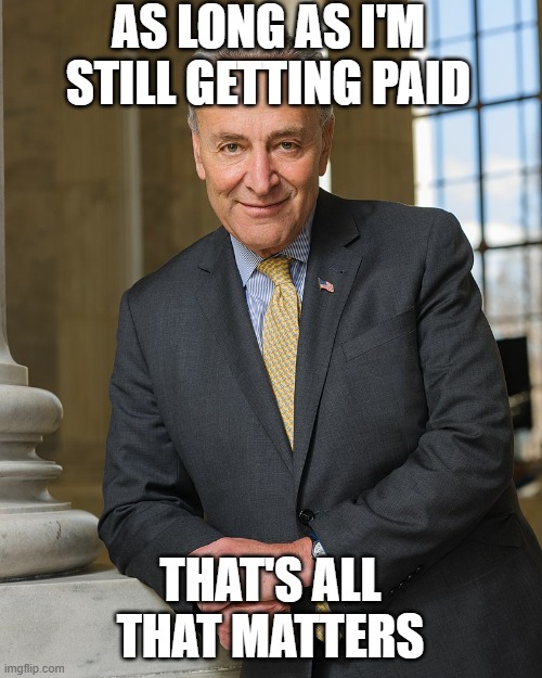 Scumbag Chuck Schumer  | AS LONG AS I'M STILL GETTING PAID THAT'S ALL THAT MATTERS | image tagged in scumbag chuck schumer | made w/ Imgflip meme maker