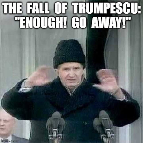 After the Files . . . | THE  FALL  OF  TRUMPESCU:  "ENOUGH!  GO  AWAY!" | image tagged in donald trump | made w/ Imgflip meme maker
