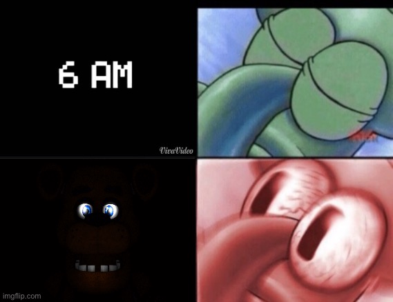 Fnaf games in a nutshell | image tagged in squidward sleeping,five nights at freddys,freddy fazbear,chica from fnaf 2,toy bonnie fnaf,foxy five nights at freddy's | made w/ Imgflip meme maker