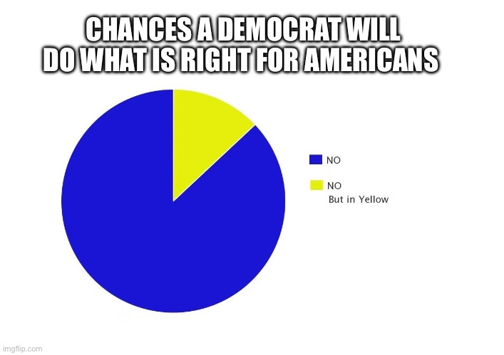 No but in yellow | CHANCES A DEMOCRAT WILL DO WHAT IS RIGHT FOR AMERICANS | image tagged in no but in yellow | made w/ Imgflip meme maker