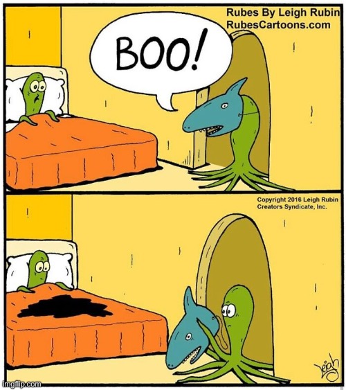 Rubes | image tagged in comics,rubes,squid,shark,scare,ink | made w/ Imgflip meme maker