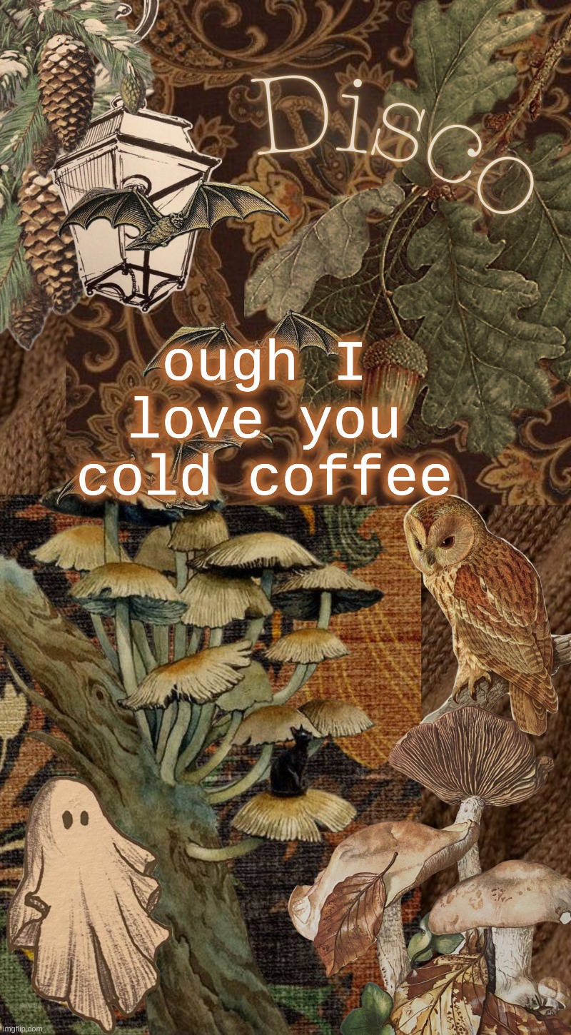 Disco's autumn temp | ough I love you cold coffee | image tagged in disco's autumn temp | made w/ Imgflip meme maker