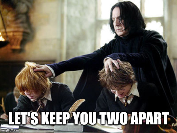 Snape separating harry and ron | LET'S KEEP YOU TWO APART | image tagged in snape separating harry and ron | made w/ Imgflip meme maker