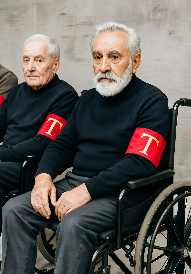 Trump MAGA armbands "T" red authoritarian old men wheelchair Blank Meme Template