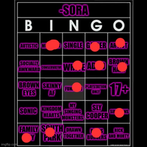 -Sora- bingo | image tagged in -sora- bingo | made w/ Imgflip meme maker