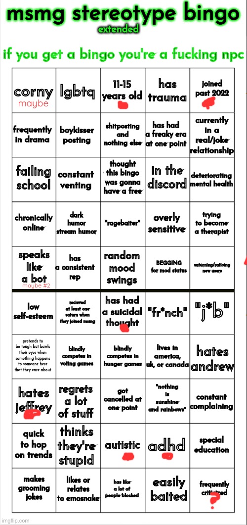 uhhhhhh | maybe; maybe #2 | image tagged in msmg stereotype bingo extended | made w/ Imgflip meme maker