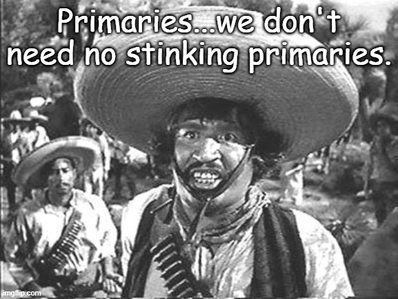 We Don't Need No Stinking | Primaries...we don't need no stinking primaries. | image tagged in we don't need no stinking | made w/ Imgflip meme maker