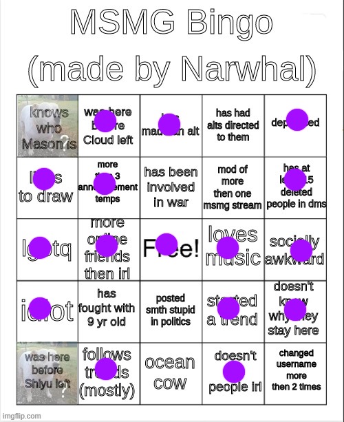 that one bluey character :3 | image tagged in msmg bingo | made w/ Imgflip meme maker