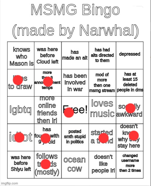 msmg bingo | image tagged in msmg bingo | made w/ Imgflip meme maker