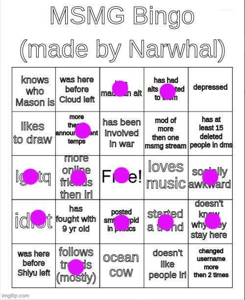 msmg bingo | image tagged in msmg bingo | made w/ Imgflip meme maker