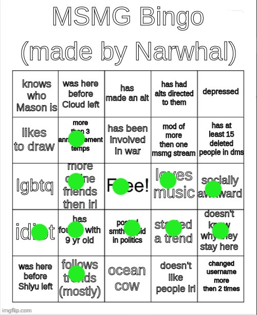 msmg bingo | image tagged in msmg bingo | made w/ Imgflip meme maker