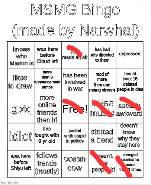 msmg bingo | image tagged in msmg bingo | made w/ Imgflip meme maker