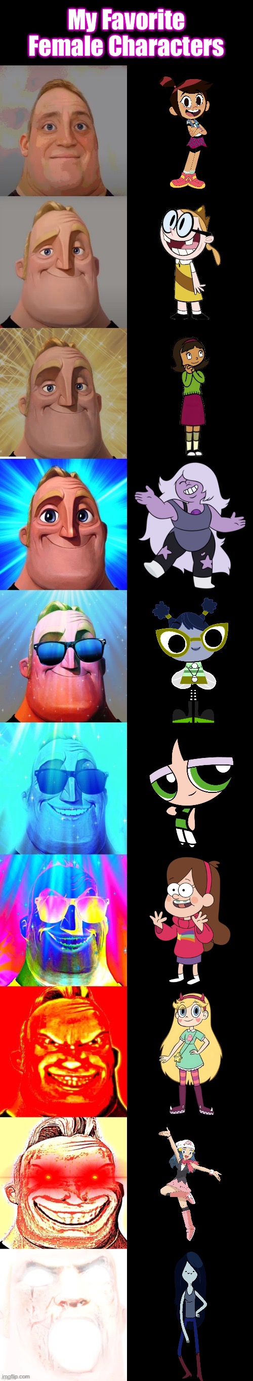 Mr Incredible Becoming Canny: My Favorite Female Characters | My Favorite Female Characters | image tagged in mr incredible becoming canny | made w/ Imgflip meme maker