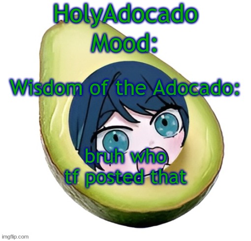 Holy Adocado! | bruh who tf posted that | image tagged in holy adocado | made w/ Imgflip meme maker