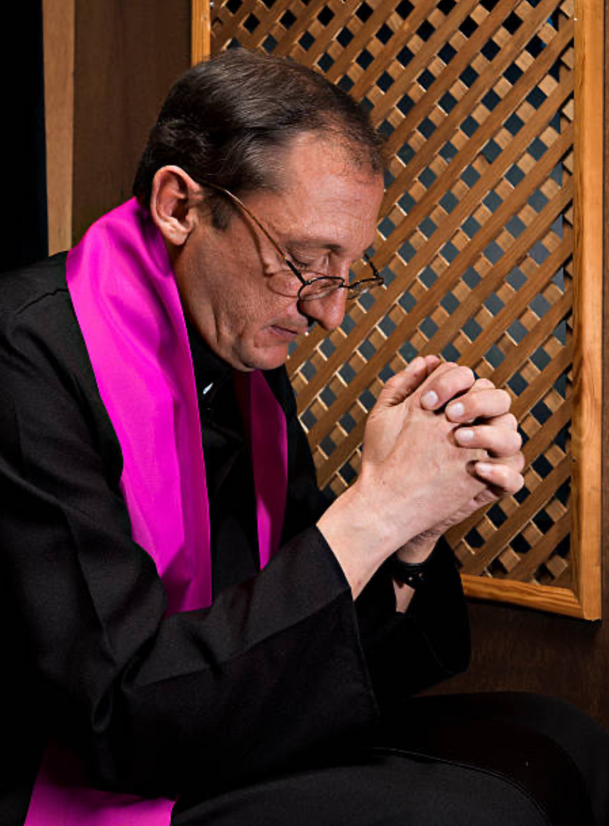 Priest confessing praying Blank Meme Template