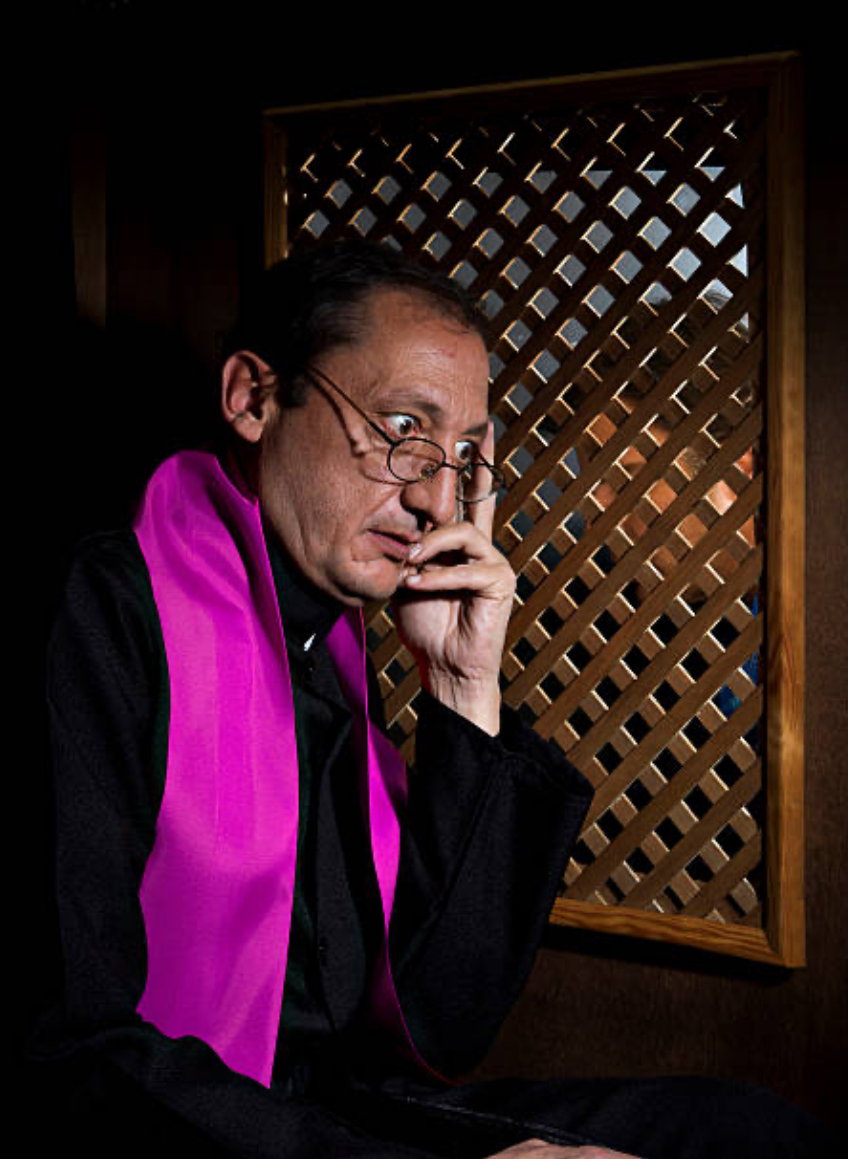 Priest confessing shocked / curious Blank Meme Template