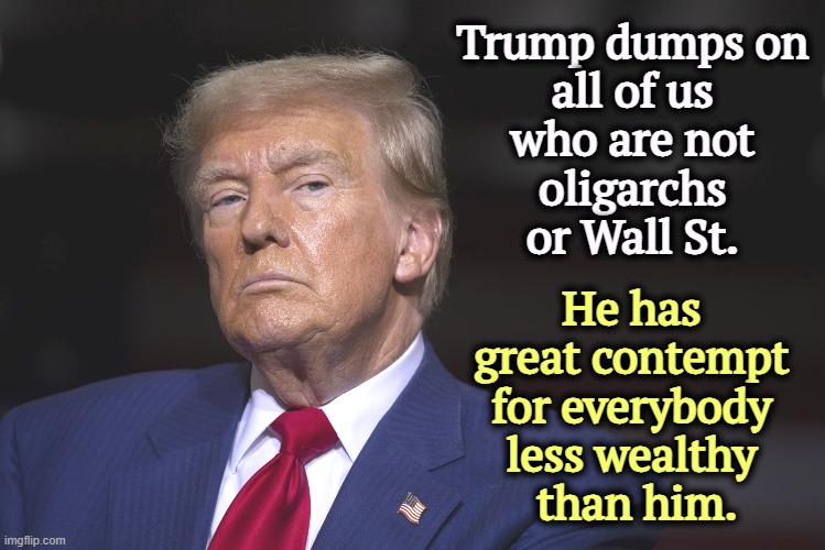 Trump was a millionaire in his own name at the age of 8. How are you doing? | Trump dumps on 
all of us 
who are not 
oligarchs 
or Wall St. He has 
great contempt 
for everybody 
less wealthy 
than him. | image tagged in trump,snob,elite,oligarchy,wall street,hatred | made w/ Imgflip meme maker