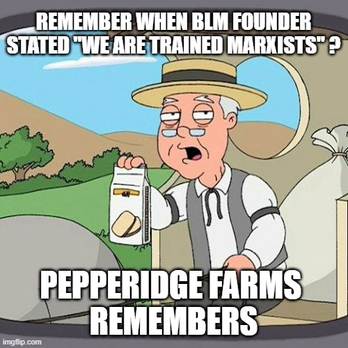 Pepperidge Farm Remembers Meme | REMEMBER WHEN BLM FOUNDER
STATED "WE ARE TRAINED MARXISTS" ? PEPPERIDGE FARMS 
REMEMBERS | image tagged in memes,pepperidge farm remembers | made w/ Imgflip meme maker