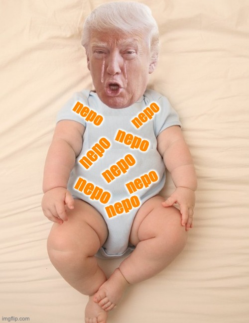 Crying Trump Baby | nepo nepo nepo nepo nepo nepo nepo nepo | image tagged in crying trump baby | made w/ Imgflip meme maker