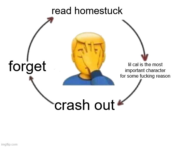hi chat | read homestuck; forget; lil cal is the most important character for some fucking reason; crash out | made w/ Imgflip meme maker