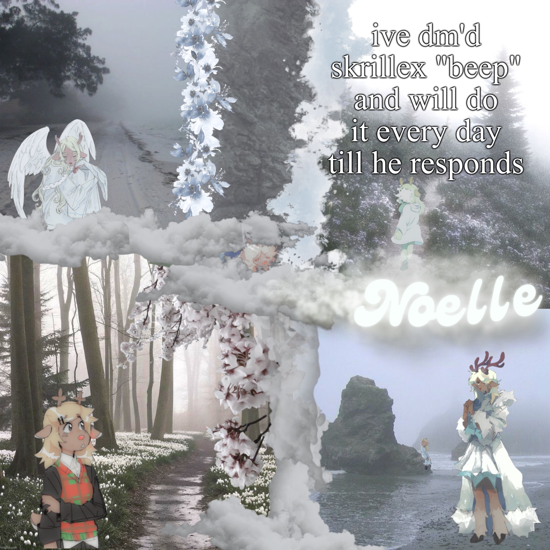 asriel's snoelle template | ive dm'd skrillex "beep" and will do it every day till he responds | image tagged in asriel's snoelle template | made w/ Imgflip meme maker