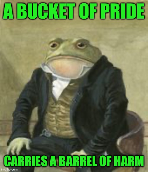 Colonel Toad | A BUCKET OF PRIDE; CARRIES A BARREL OF HARM | image tagged in colonel toad | made w/ Imgflip meme maker