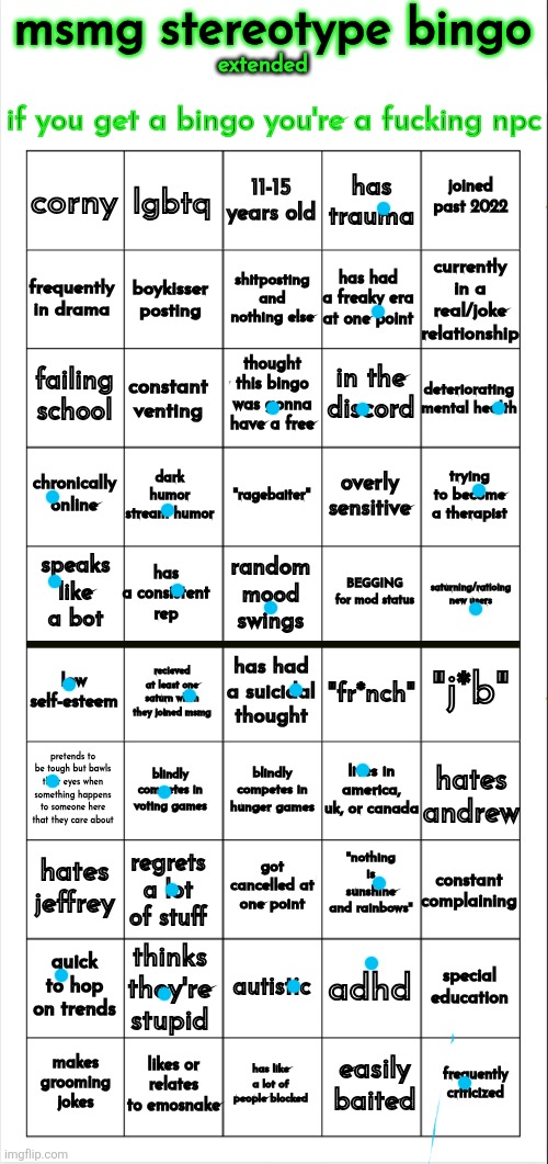 it's not bad to be critiqued, as long as it's constructive. | image tagged in msmg stereotype bingo extended | made w/ Imgflip meme maker