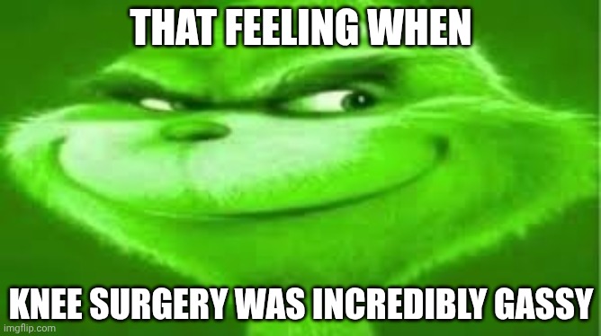 Green Grinch | THAT FEELING WHEN; KNEE SURGERY WAS INCREDIBLY GASSY | image tagged in green grinch | made w/ Imgflip meme maker