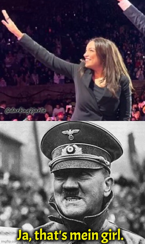 Future Supreme Leader of People's Democratic American Republic | @darking2jarlie; Ja, that's mein girl. | image tagged in nazi,aoc,socialism,democrats | made w/ Imgflip meme maker