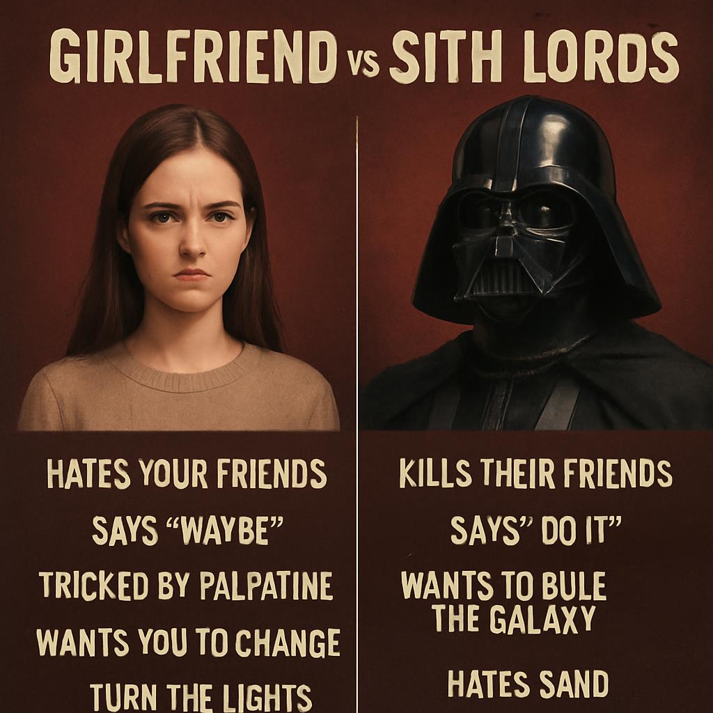 Girlfriend vs Sith Lords comparison list Blank Meme Template