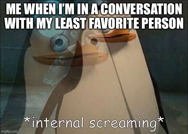 Me | ME WHEN I’M IN A CONVERSATION WITH MY LEAST FAVORITE PERSON | image tagged in private internal screaming | made w/ Imgflip meme maker