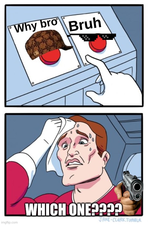 Two Buttons | Why bro; Bruh; WHICH ONE???? | image tagged in memes,two buttons | made w/ Imgflip meme maker