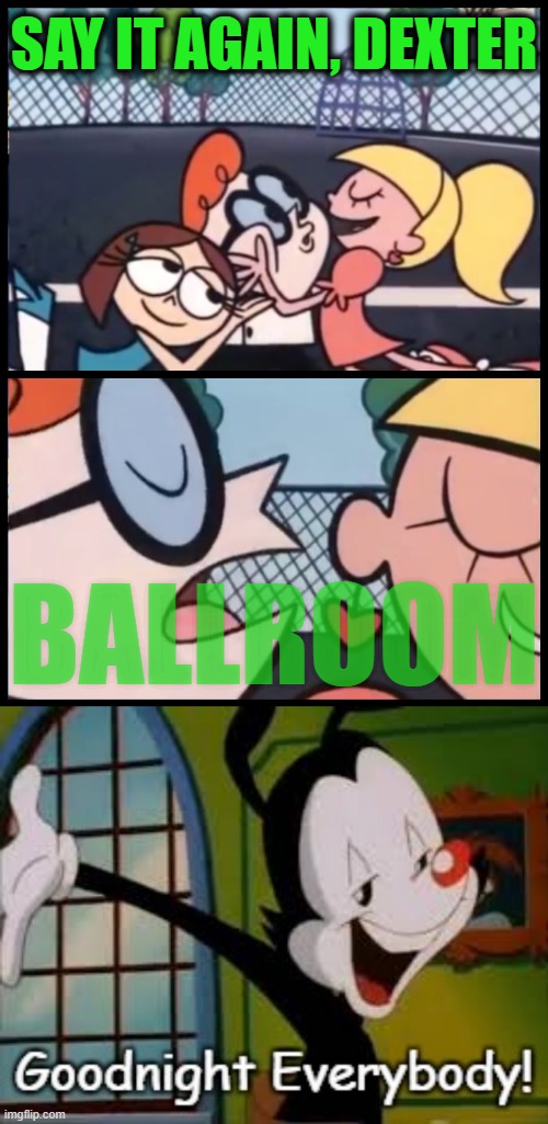 SAY IT AGAIN, DEXTER; BALLROOM | image tagged in memes,say it again dexter,yakko goodnight | made w/ Imgflip meme maker