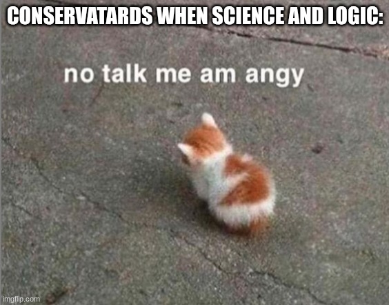 no talk me am angy | CONSERVATARDS WHEN SCIENCE AND LOGIC: | image tagged in no talk me am angy | made w/ Imgflip meme maker