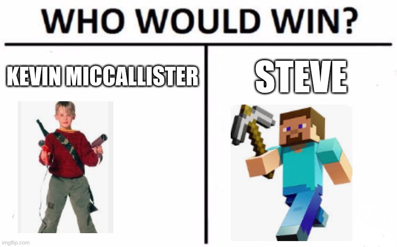 I mean... | KEVIN MICCALLISTER; STEVE | image tagged in memes,who would win | made w/ Imgflip meme maker