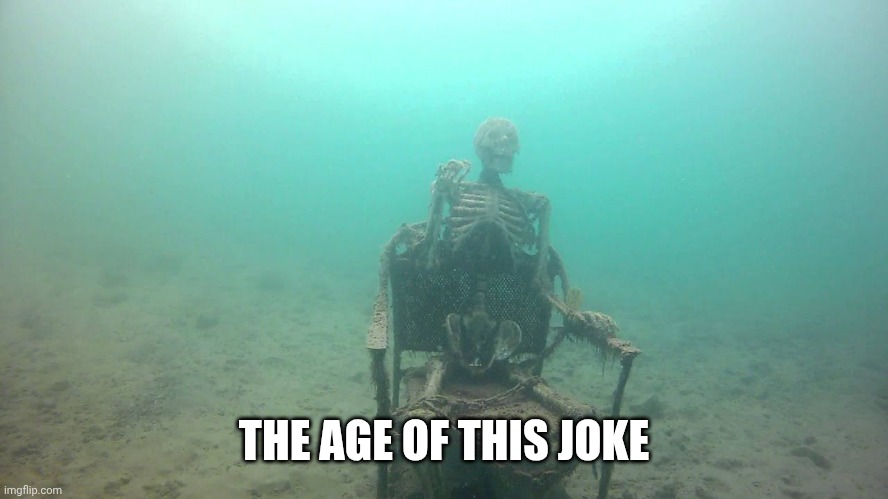 skeleton underwater | THE AGE OF THIS JOKE | image tagged in skeleton underwater | made w/ Imgflip meme maker