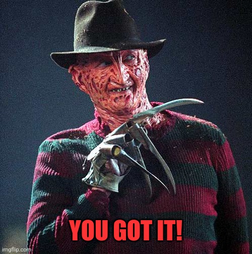 Freddy Krueger | YOU GOT IT! | image tagged in freddy krueger | made w/ Imgflip meme maker