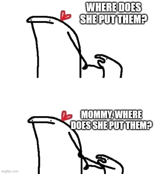 what does that mean mom | WHERE DOES SHE PUT THEM? MOMMY, WHERE DOES SHE PUT THEM? | image tagged in what does that mean mom | made w/ Imgflip meme maker
