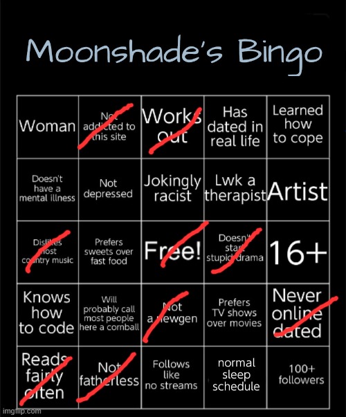 . | image tagged in moonshade's bingo | made w/ Imgflip meme maker