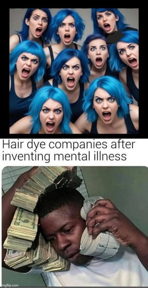 What's in that hair dye? | image tagged in wokesters with blue hair,scammer | made w/ Imgflip meme maker