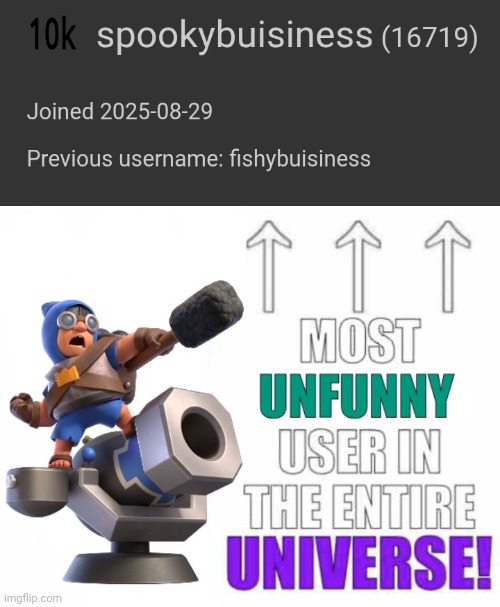 image tagged in most unfunny user in the entire universe | made w/ Imgflip meme maker