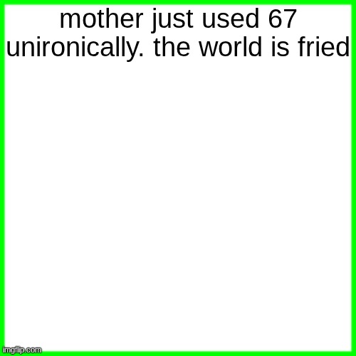 green box | mother just used 67 unironically. the world is fried | image tagged in green box | made w/ Imgflip meme maker