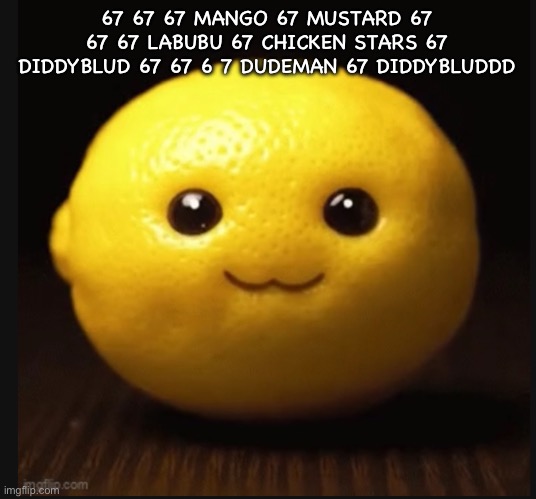 67 67 67 MANGO 67 MUSTARD 67 67 67 LABUBU 67 CHICKEN STARS 67 | 67 67 67 MANGO 67 MUSTARD 67 67 67 LABUBU 67 CHICKEN STARS 67 DIDDYBLUD 67 67 6 7 DUDEMAN 67 DIDDYBLUDDD | image tagged in niche lemon | made w/ Imgflip meme maker